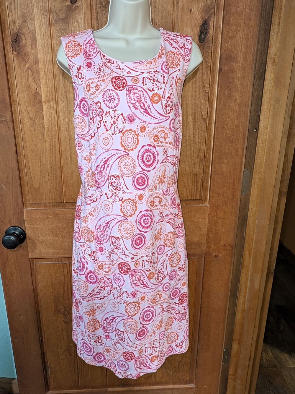 Lands' End Sleeveless Paisley Midi Dress in Pink & Orange